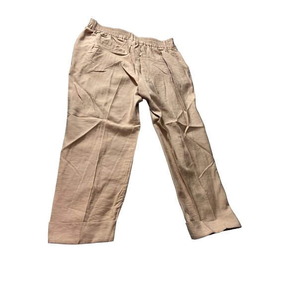 A New Day Womens Cuffed Pants 16 Beige Elastic Waist Flat front Loose Fit Preppy - Picture 2 of 8